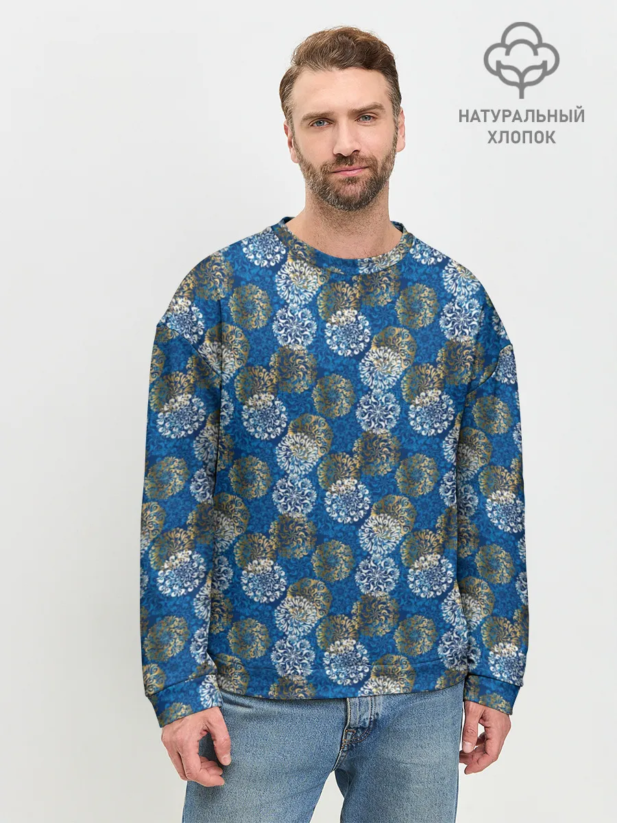 Мужской свитшот базовый / Разноцветные Новогодние Узоры