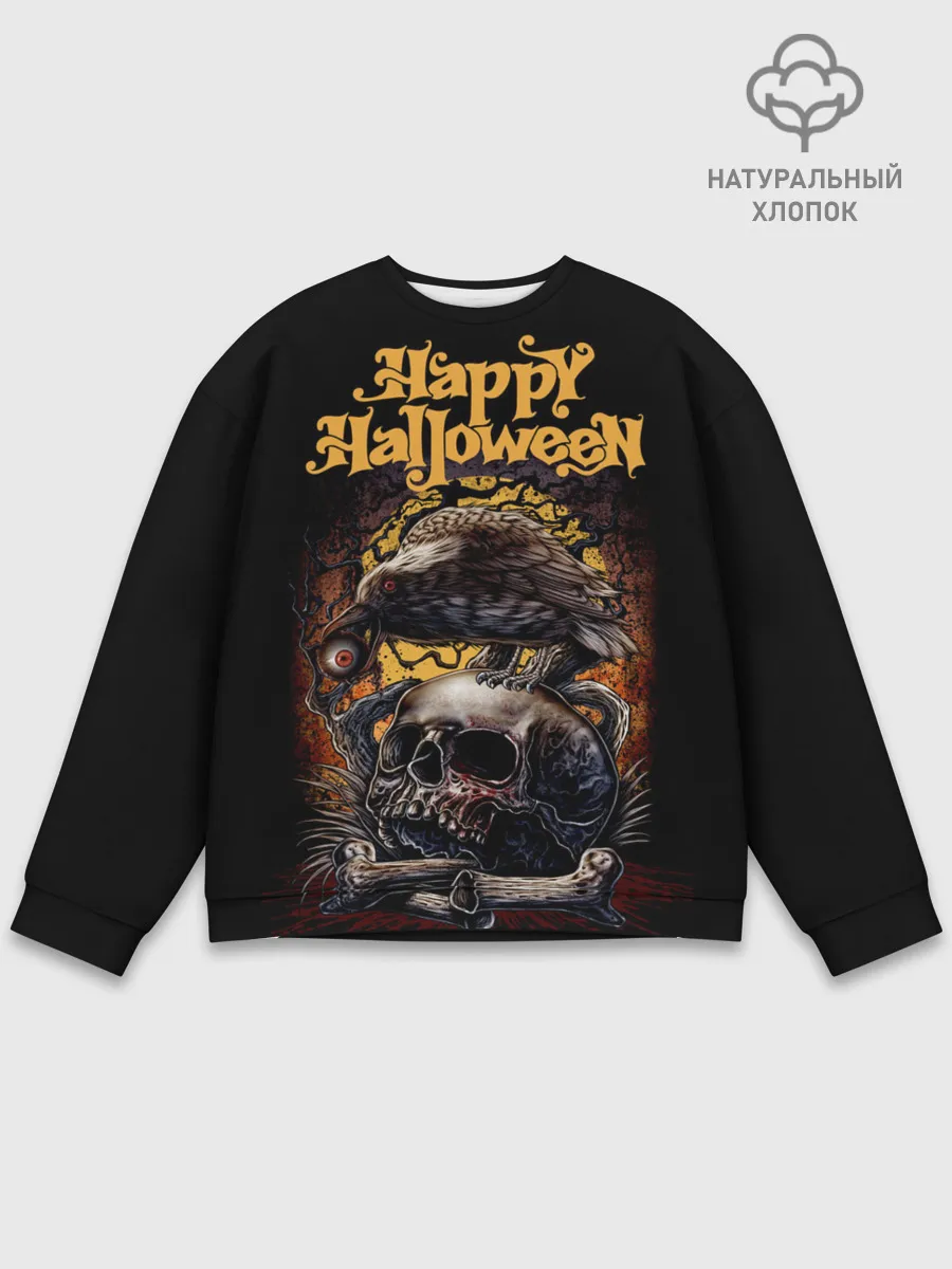 Мужской свитшот базовый / Черный ворон на Хэллоуин