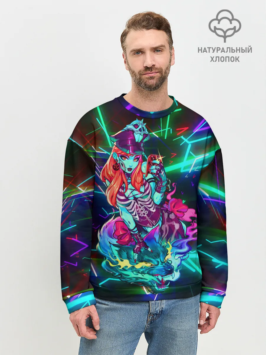 Мужской свитшот базовый / Неоновая ведьма с волком