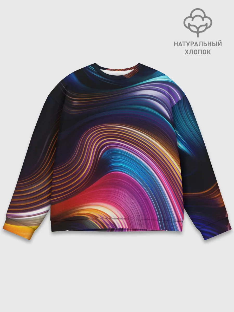 Мужской свитшот базовый / Цветные неоновые волны