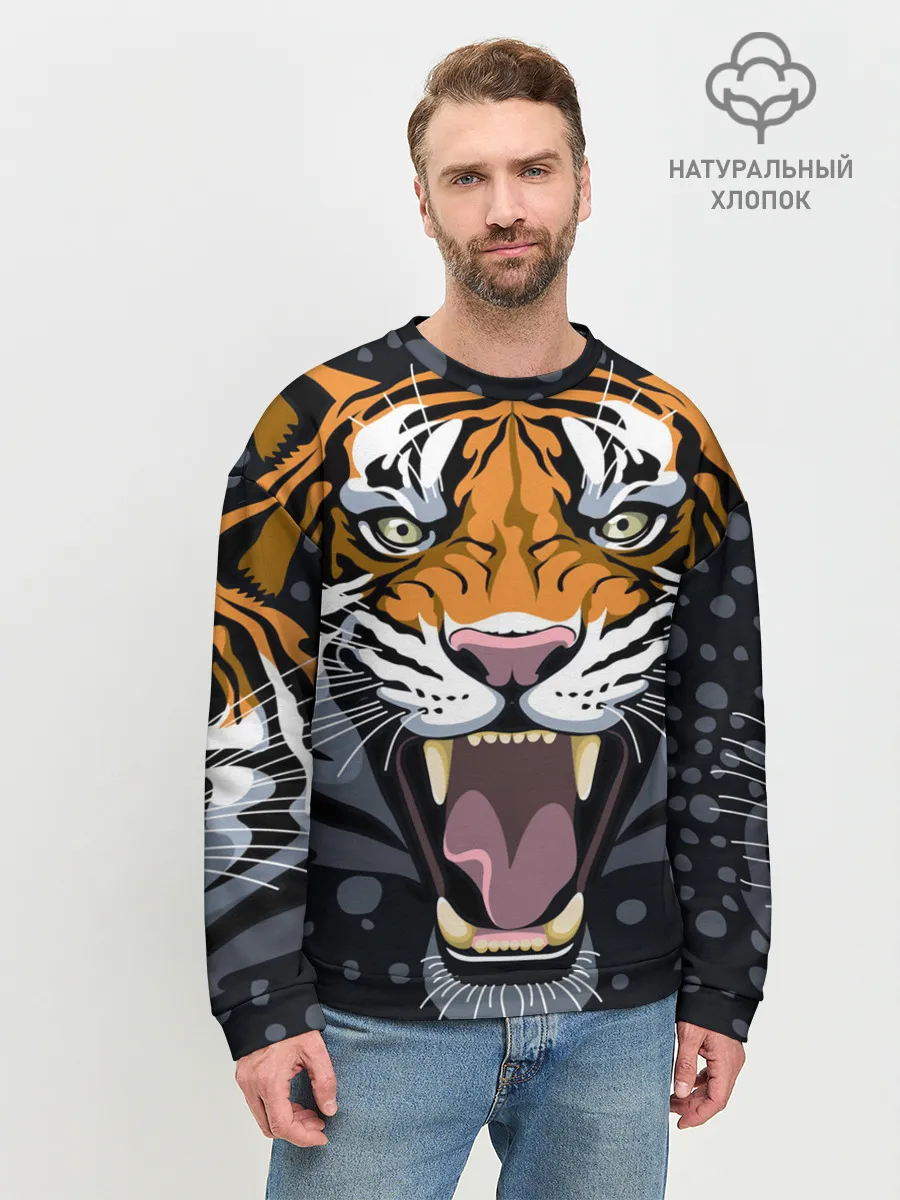 Мужской свитшот базовый / Амурский тигр в ночи