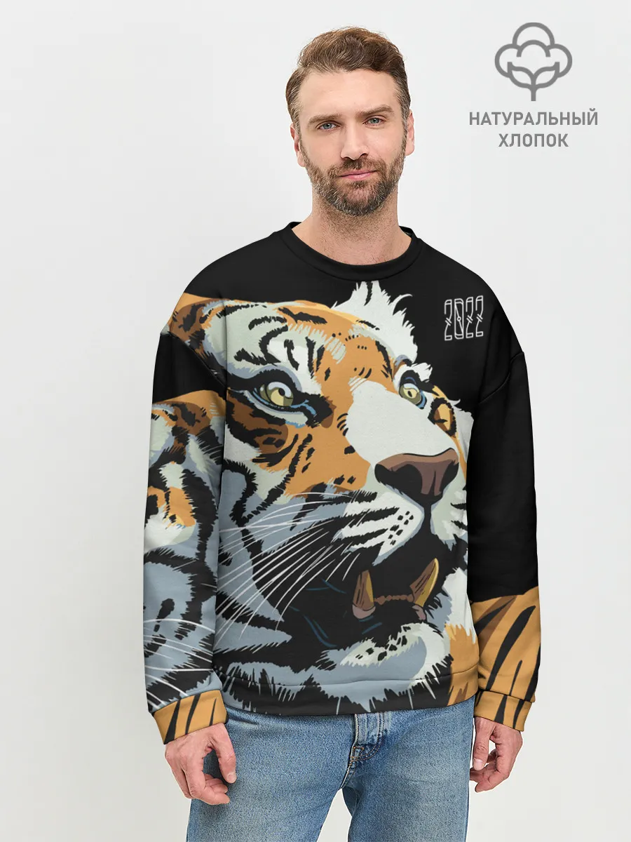 Мужской свитшот базовый / Тигр перед атакой