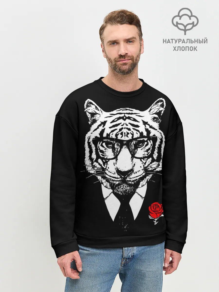Мужской свитшот базовый / Тигр с красной розой