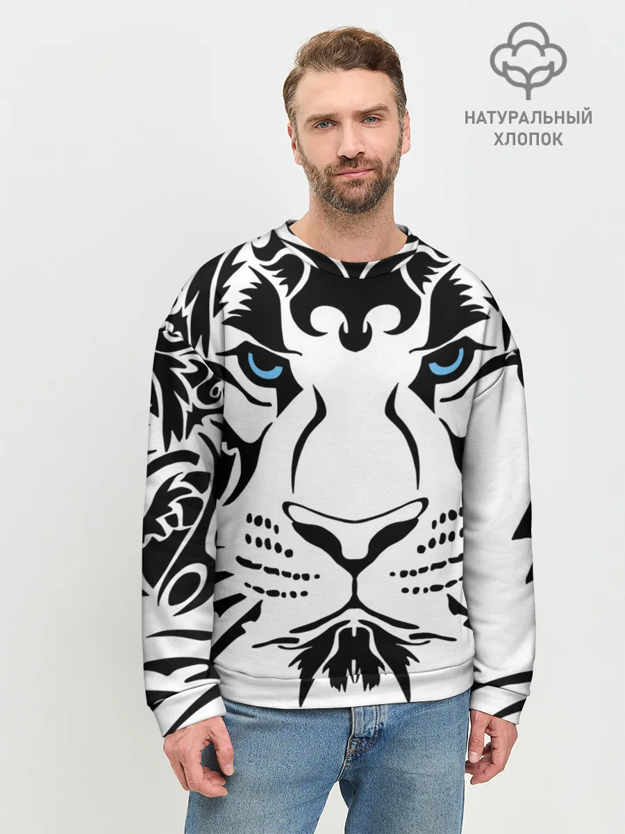 Мужской свитшот базовый / Водяной голубоглазый тигр