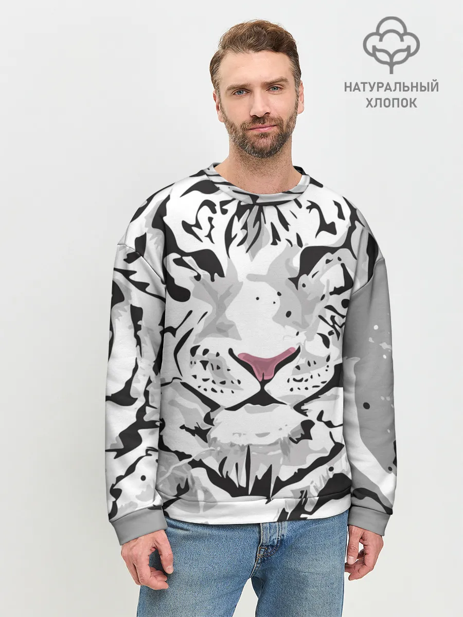 Мужской свитшот базовый / Белый снежный тигр