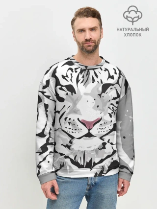 Мужской свитшот базовый / Белый снежный тигр