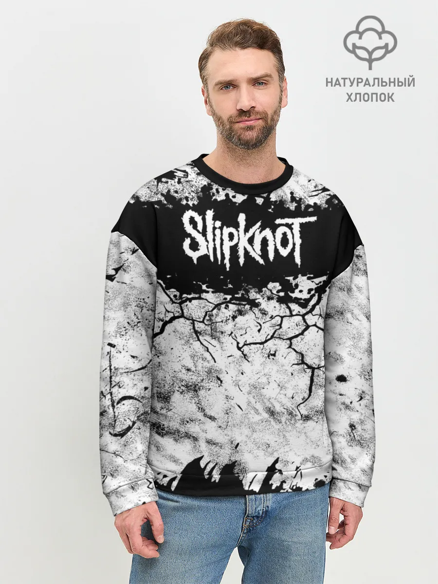 Мужской свитшот базовый / Надпись Слипкнот Рок Группа ЧБ | Slipknot