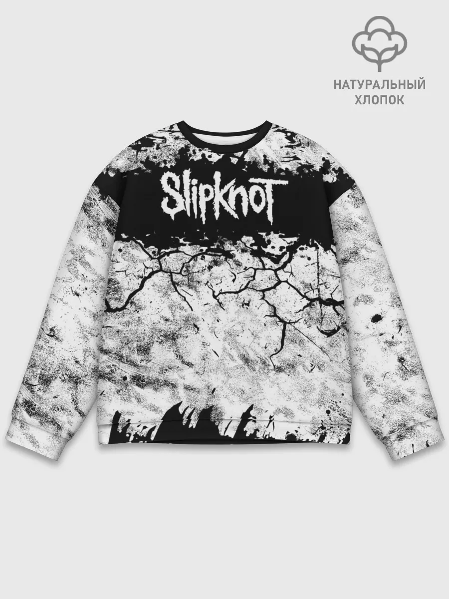 Мужской свитшот базовый / Надпись Слипкнот Рок Группа ЧБ | Slipknot