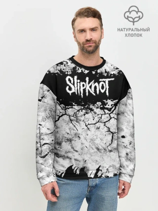 Мужской свитшот базовый / Надпись Слипкнот Рок Группа ЧБ | Slipknot