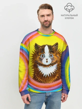 Мужской свитшот базовый / Радужный кот Луиса Уэйна