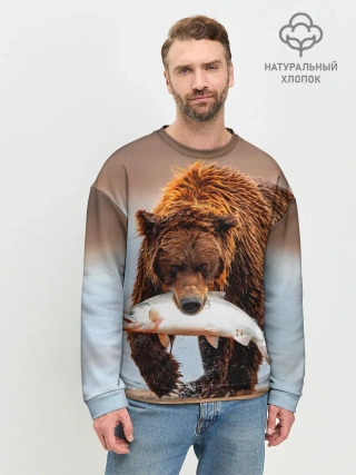 Мужской свитшот базовый / Медведь с рыбой во рту