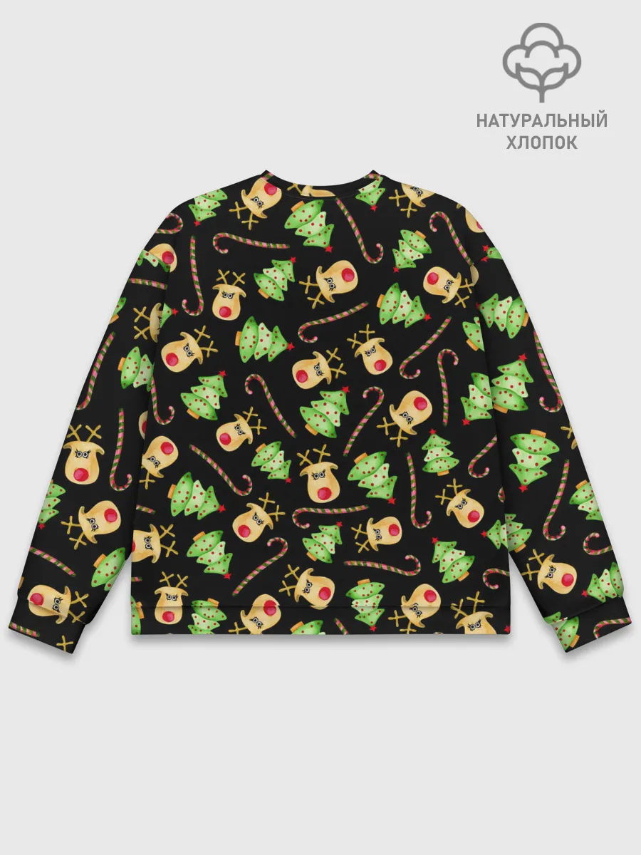 Мужской свитшот базовый / Олени, елки и карамель