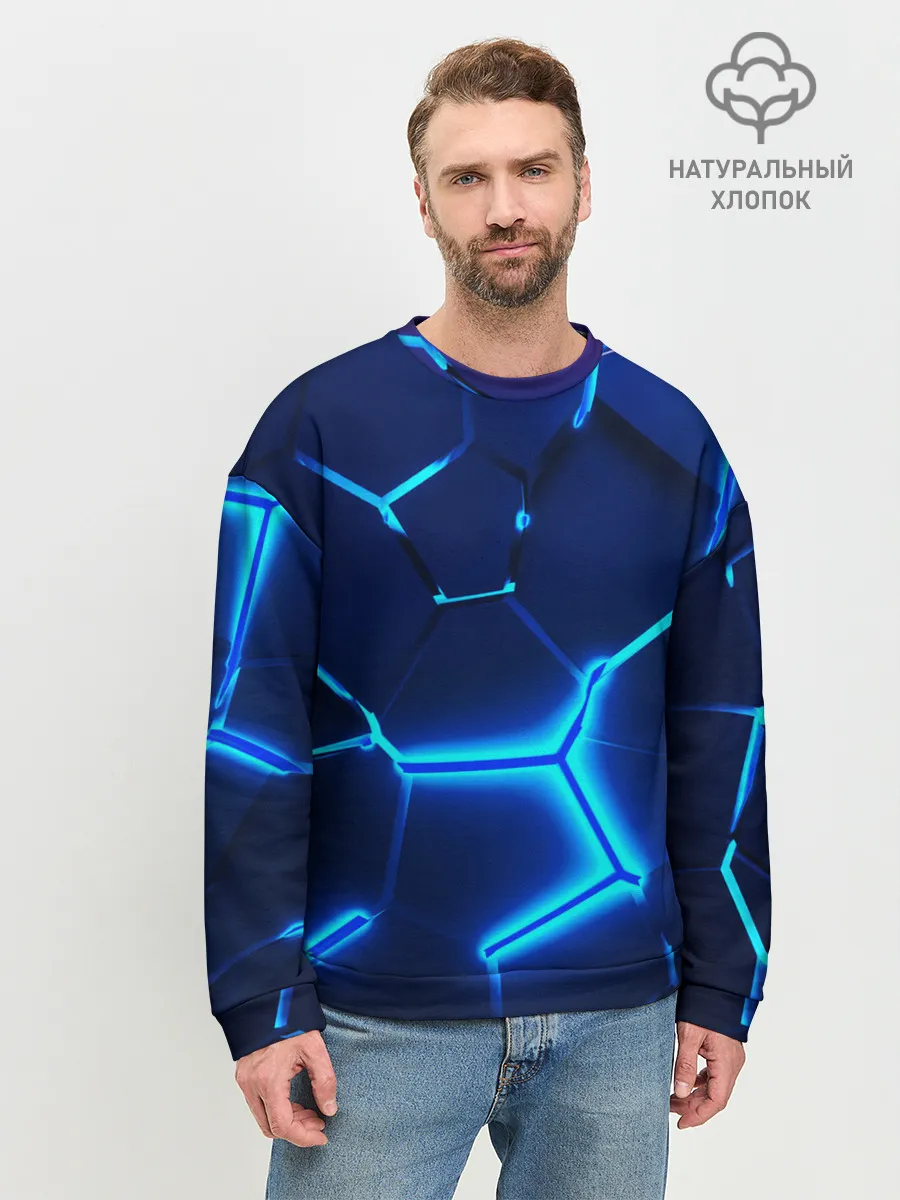 Мужской свитшот базовый / 3D ПЛИТЫ | NEON STEEL | НЕОНОВЫЕ ПЛИТЫ