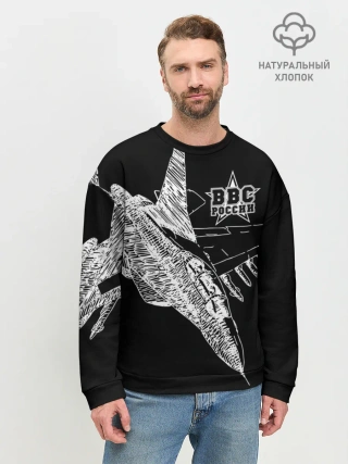 Мужской свитшот базовый / Истребитель штрихом ВВС России