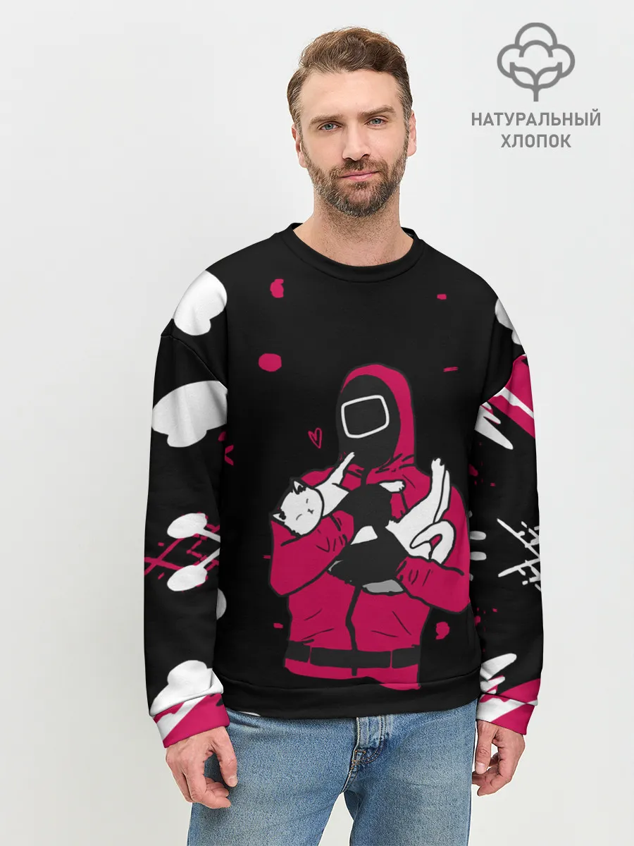 Мужской свитшот базовый / Игра в кальмара x Кот,