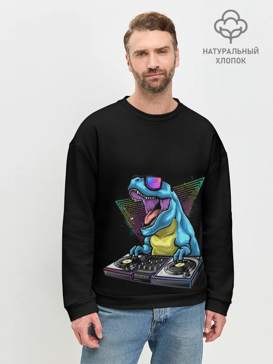 Мужской свитшот базовый / Динозавр ди-джей