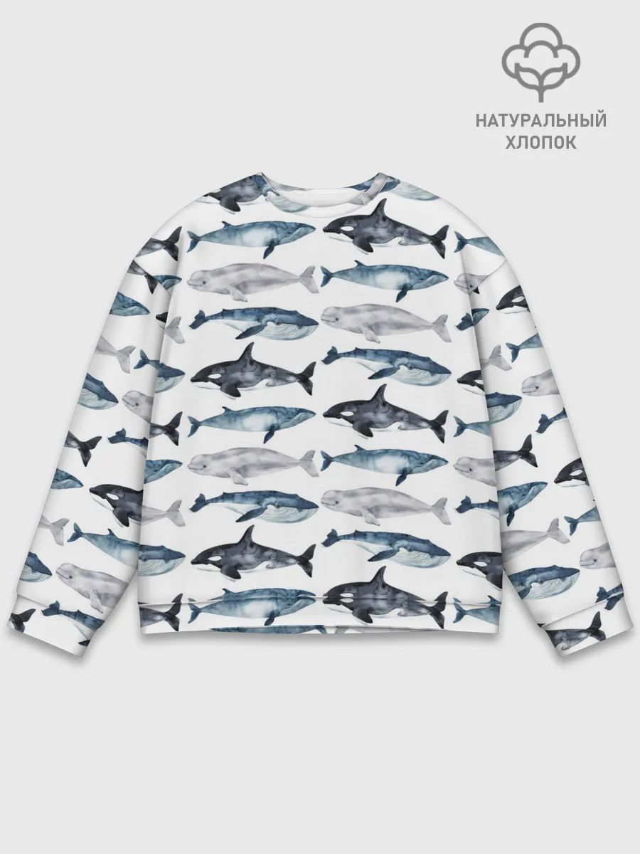 Мужской свитшот базовый / принт с китами