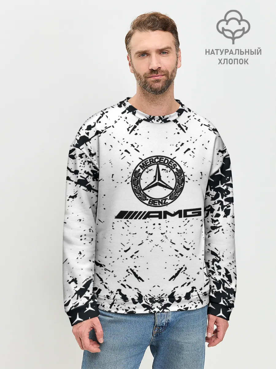 Мужской свитшот базовый / Mercedes | брызги красок,