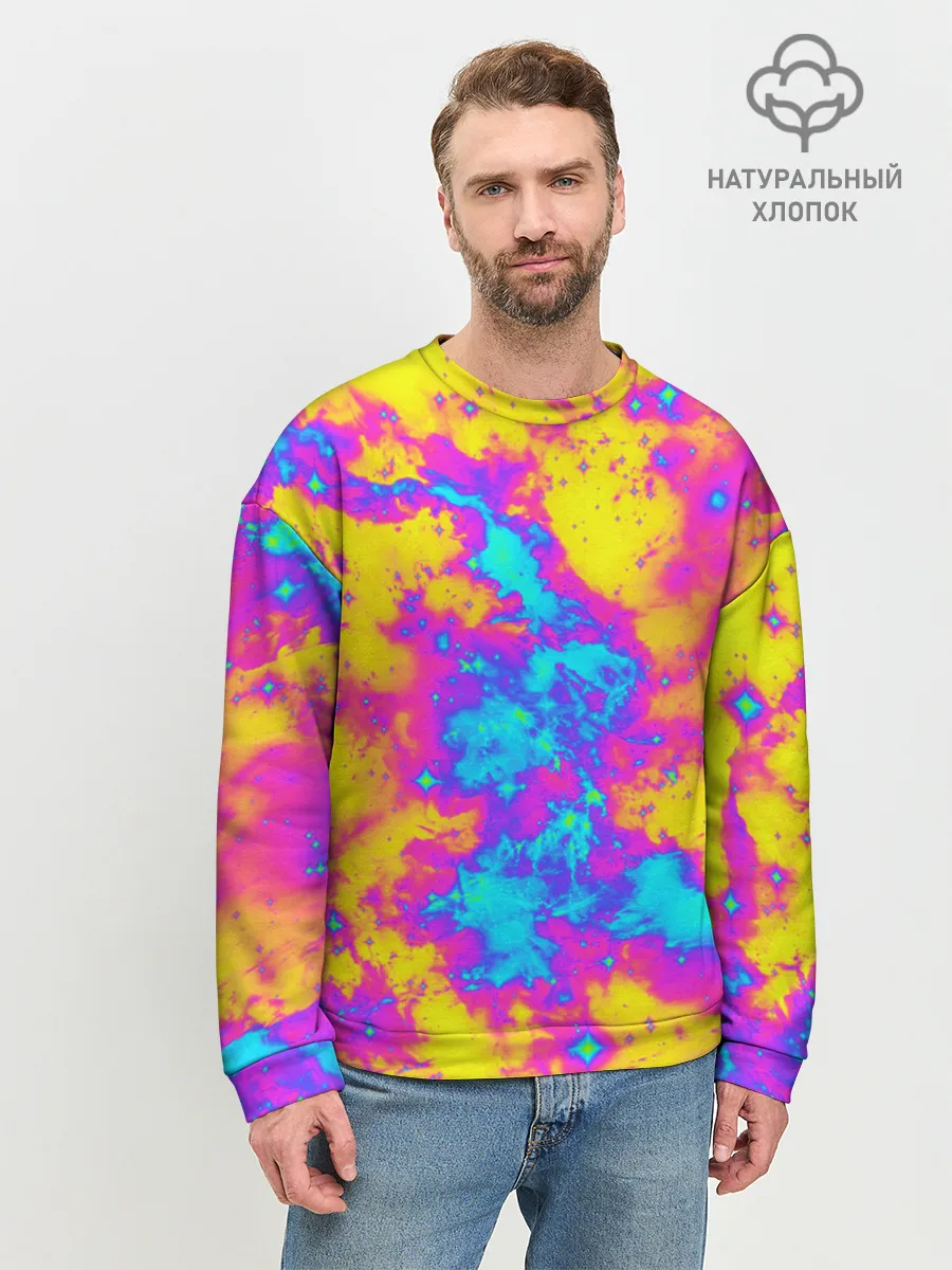 Мужской свитшот базовый / Яркая абстракция космических красок