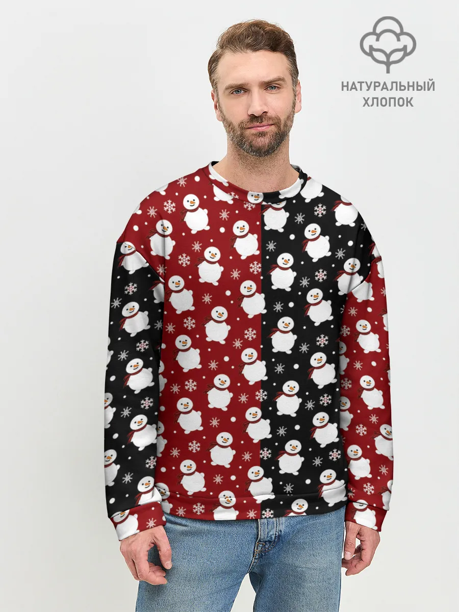 Мужской свитшот базовый / Снеговики, снежинки и снег
