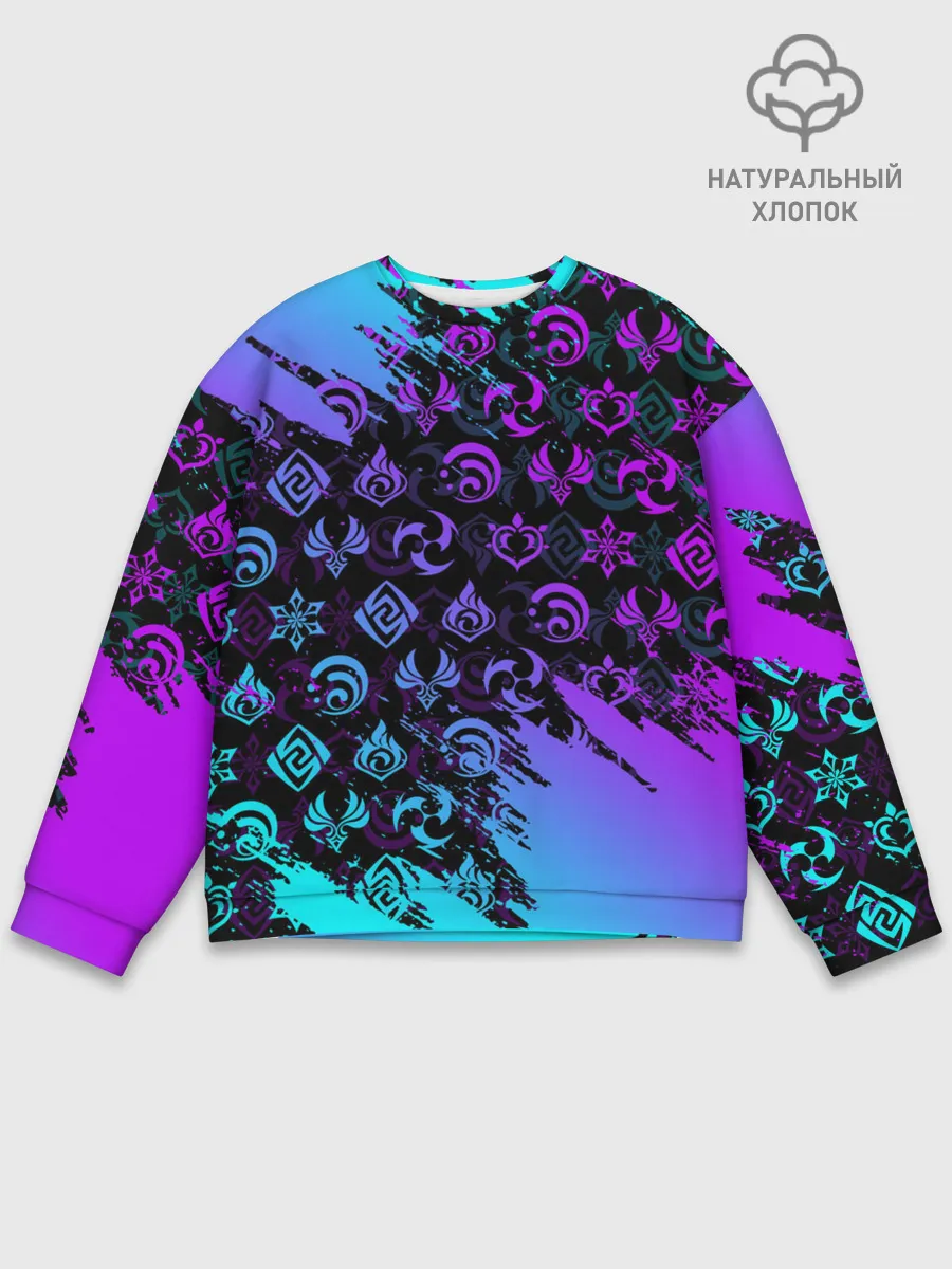 Мужской свитшот базовый / GENSHIN NEON PATTERN SYMBOL / НЕОН ЭМБЛЕМЫ
