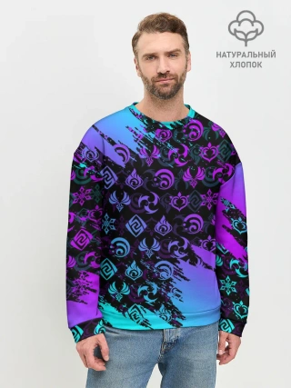Мужской свитшот базовый / GENSHIN NEON PATTERN SYMBOL / НЕОН ЭМБЛЕМЫ