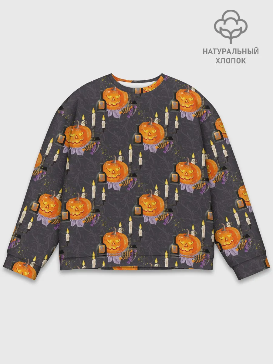 Мужской свитшот базовый / Хэллоуин - тыквы и свечи