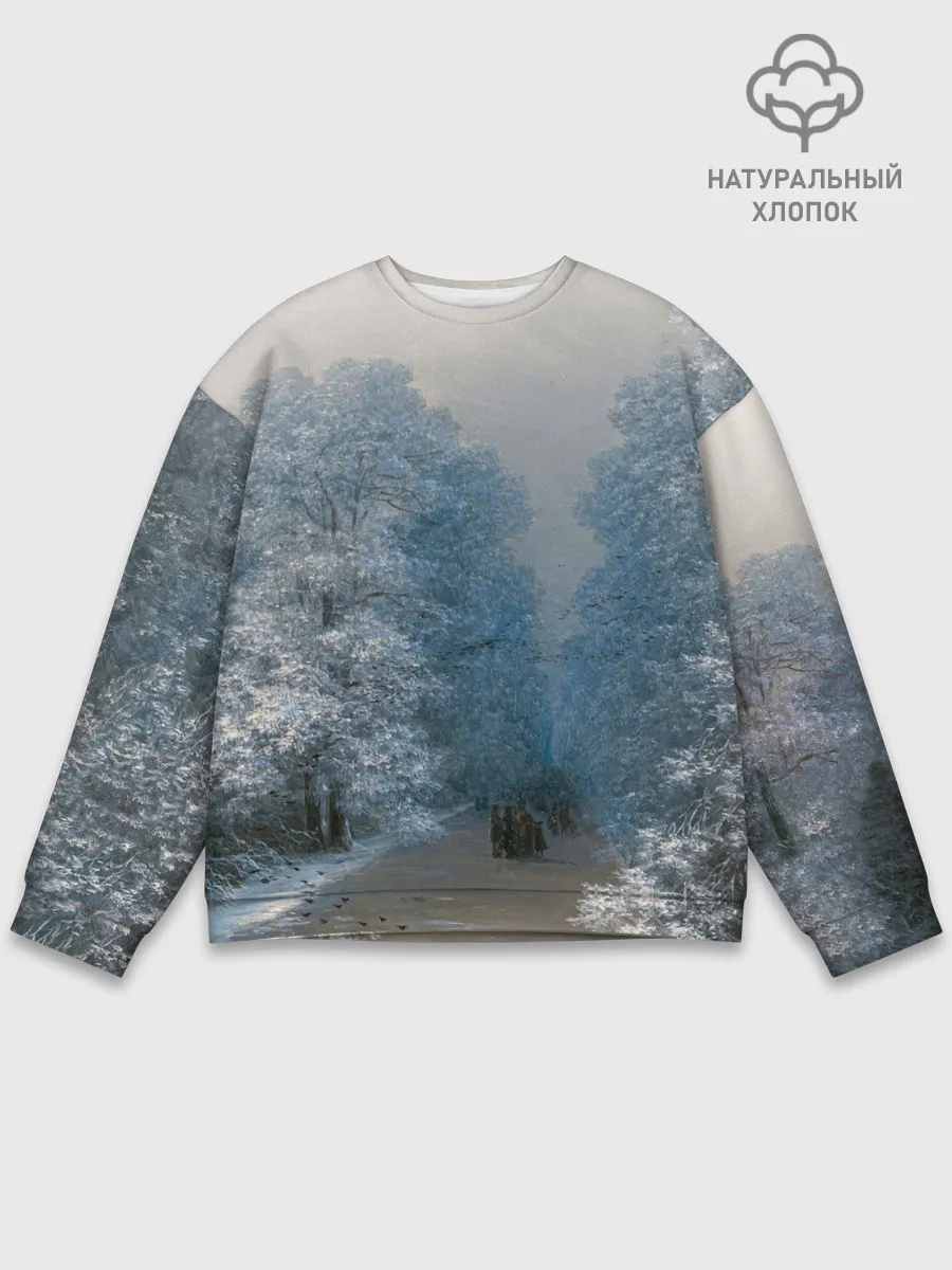 Мужской свитшот базовый / Зимний пейзаж картина маслом