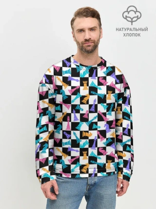 Мужской свитшот базовый / Разноцветные Шахматные Фигуры