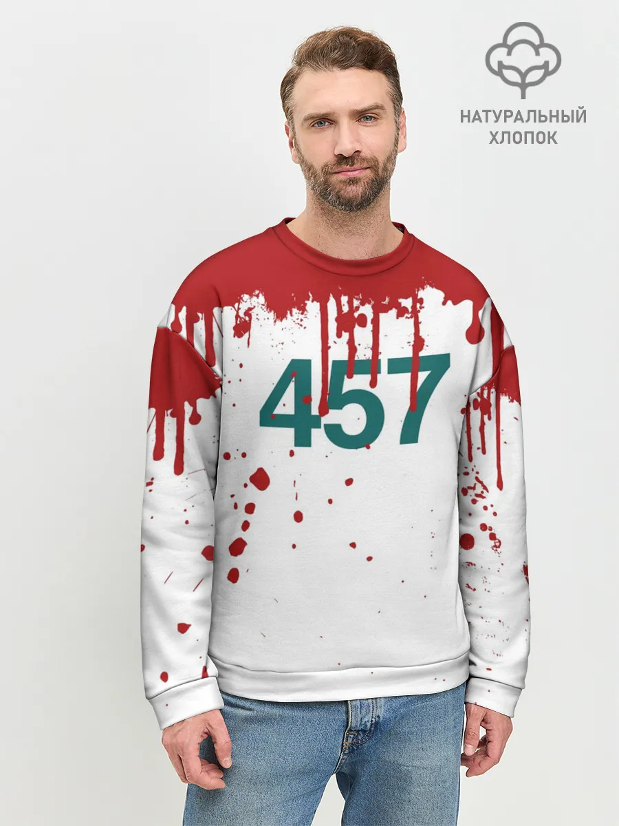 Мужской свитшот базовый / ИГРА В КАЛЬМАРА ПЕРСОНАЖ 457 КРОВЬ