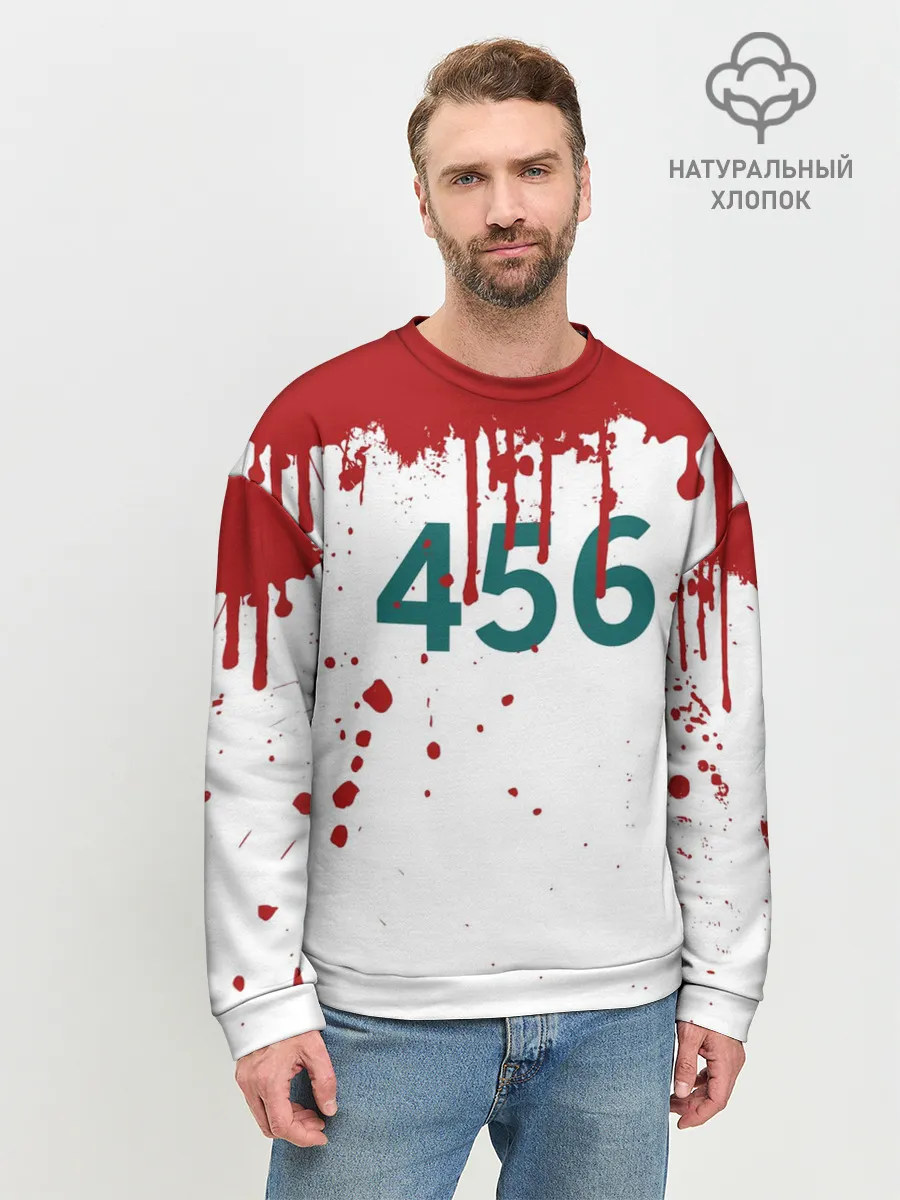 Мужской свитшот базовый / ИГРА В КАЛЬМАРА ПЕРСОНАЖ 456 КРОВЬ