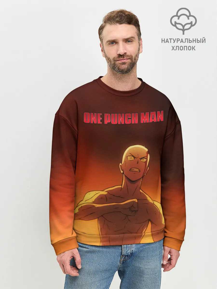 Мужской свитшот базовый / Сайтама в огне One Punch-Man