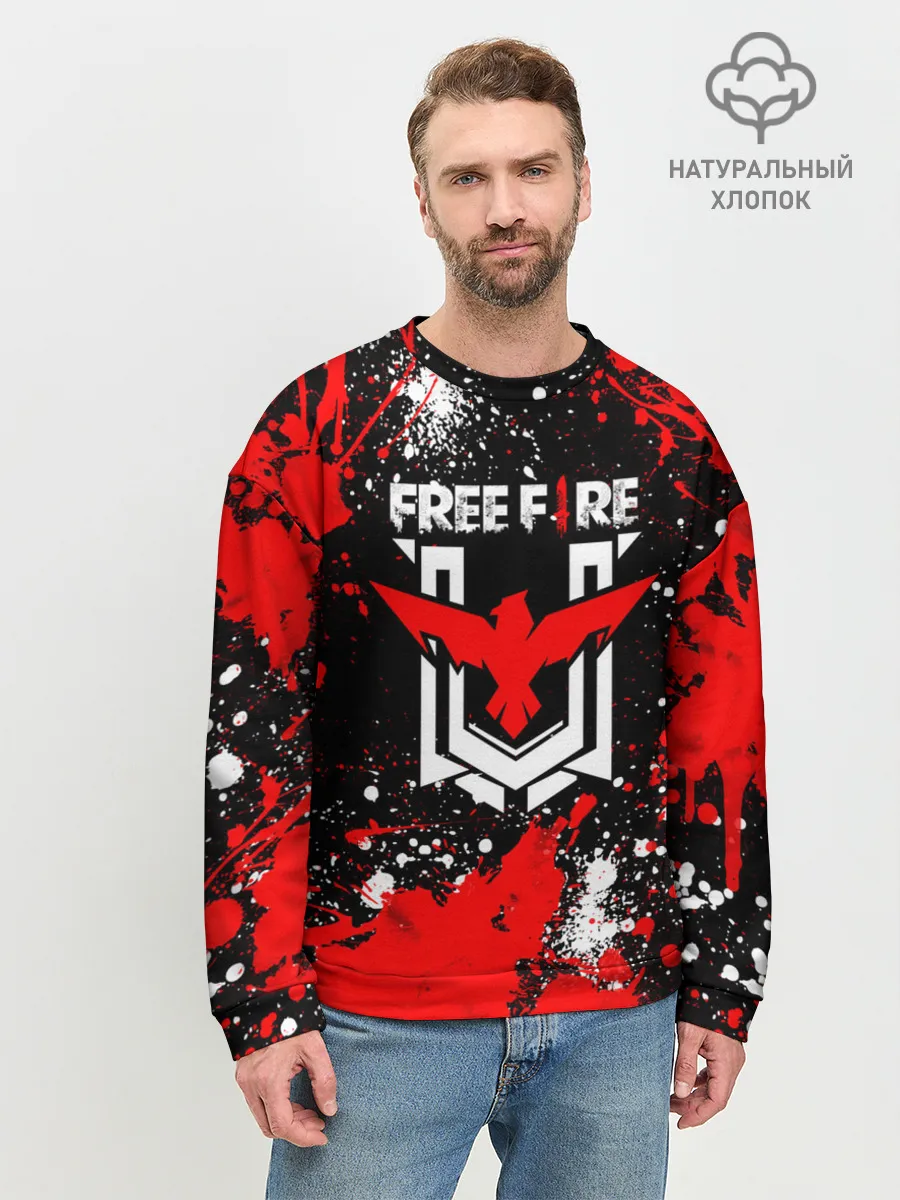 Мужской свитшот базовый / Free Fire: Брызги и капли красок.