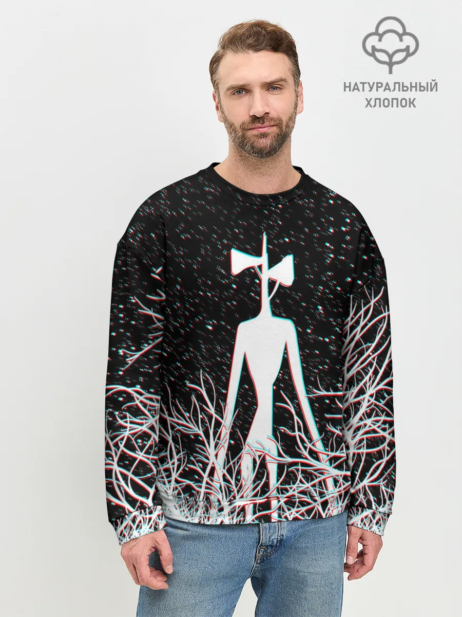 Мужской свитшот базовый / СИРЕНОГОЛОВЫЙ ГЛИТЧ ЛЕС, КОСМОС