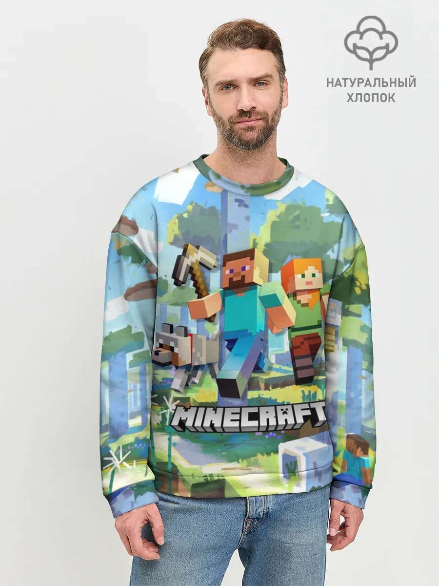 Мужской свитшот базовый / Манйкрафт, березовый лес