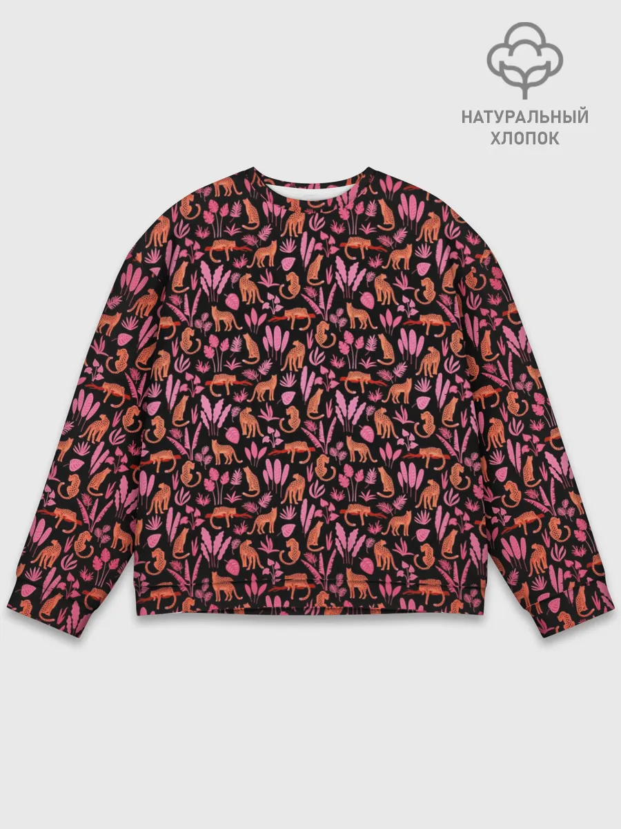 Мужской свитшот базовый / ГЕПАРД В ЛИСТВЕ