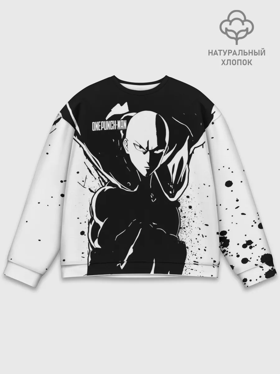 Мужской свитшот базовый / Черно-белый Сайтама One Punch-Man