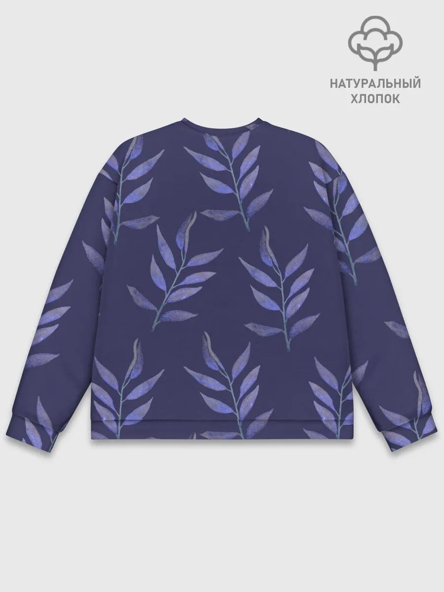 Мужской свитшот базовый / Листья на темно синем фоне