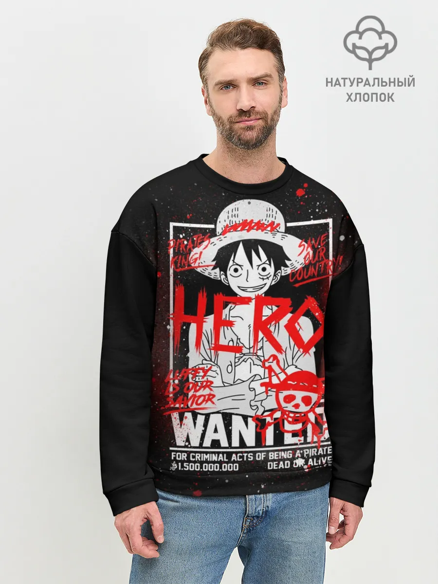 Мужской свитшот базовый / One Piece: Разыскивается Манки Д Лаффи