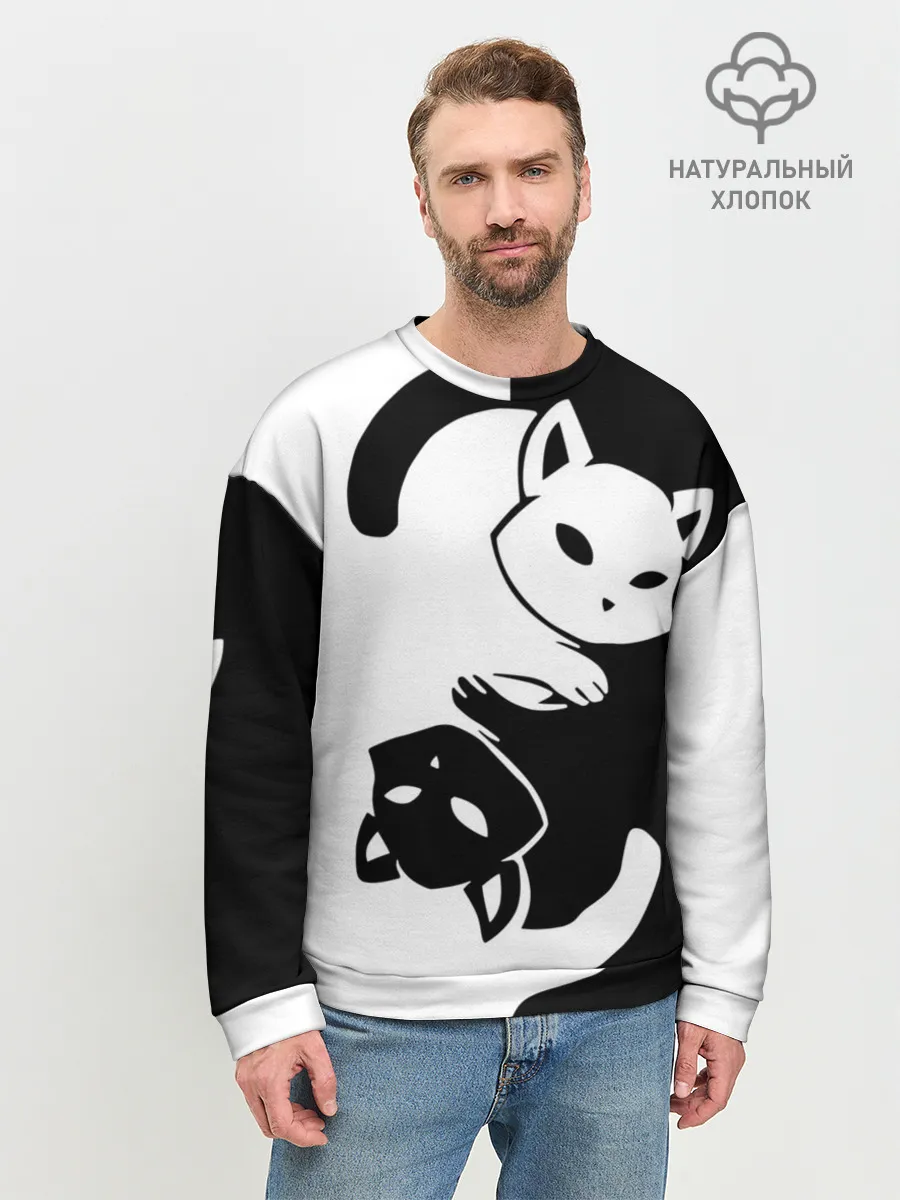 Мужской свитшот базовый / Черный и белый кот кувыркаются.