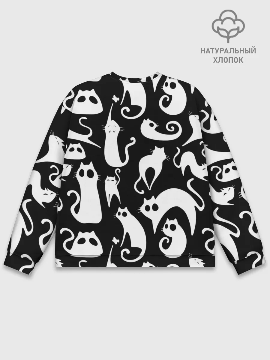 Мужской свитшот базовый / Белые коты на черном фоне