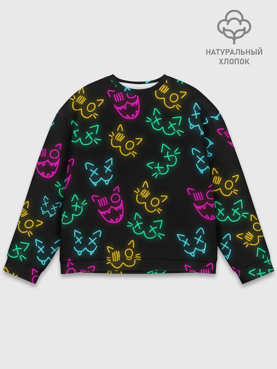 Мужской свитшот базовый / НЕОНОВЫЕ КОТИКИ / NEON FACES CATS