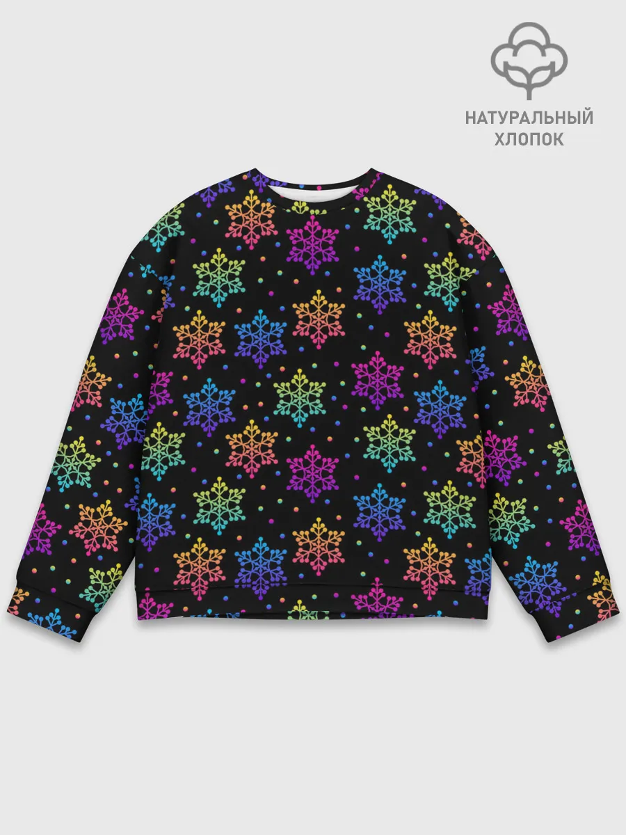 Мужской свитшот базовый / Неоновые снежинки / Neon snowflakes