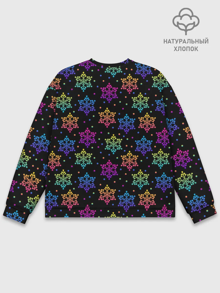 Мужской свитшот базовый / Неоновые снежинки / Neon snowflakes