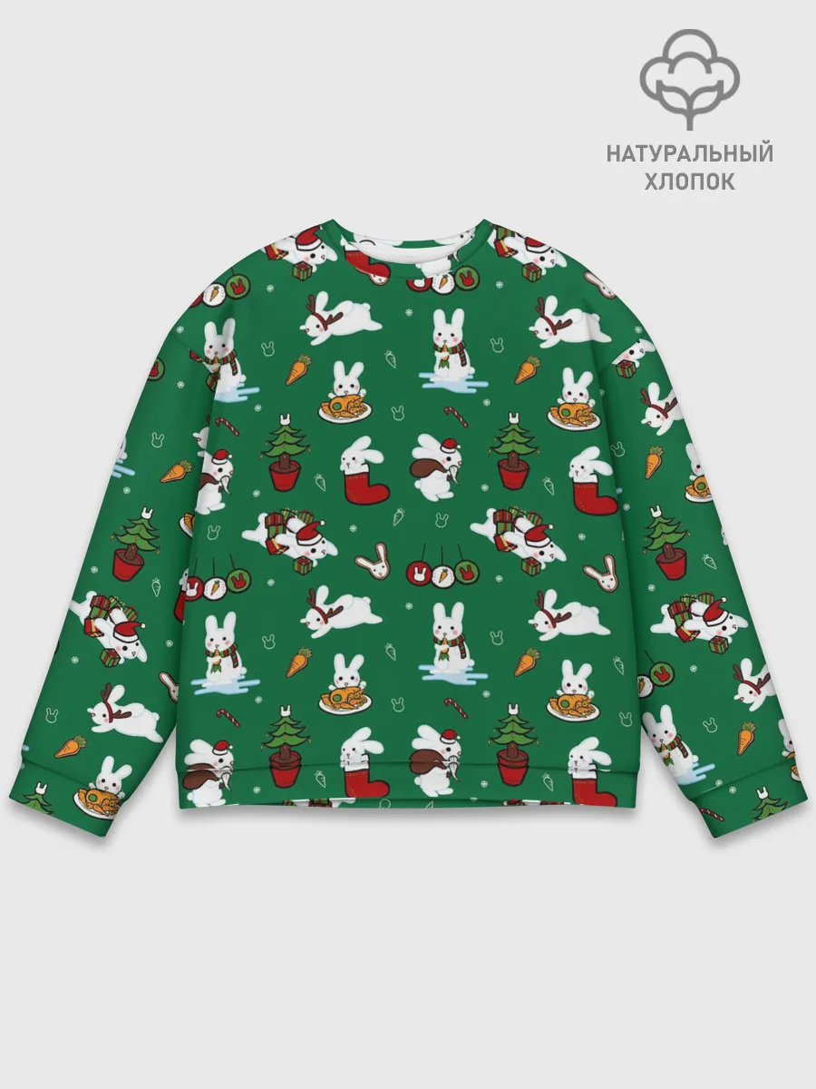 Мужской свитшот базовый / Новогодний паттерн с зайчиками