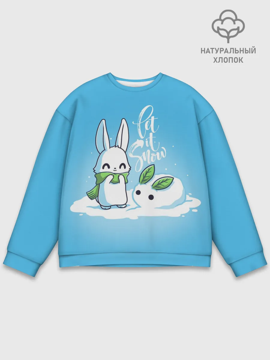 Мужской свитшот базовый / Let it snow. Зайчик и снежок