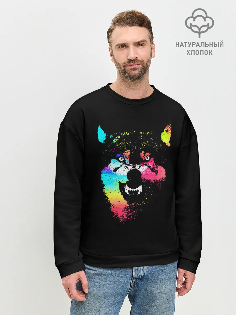 Мужской свитшот базовый / Неоновый свирепый волк