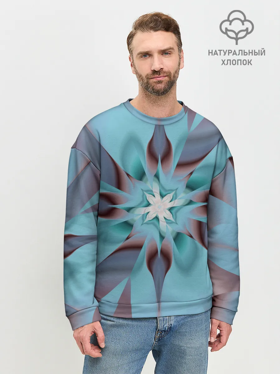 Мужской свитшот базовый / Абстрактный цветок. Голубой.