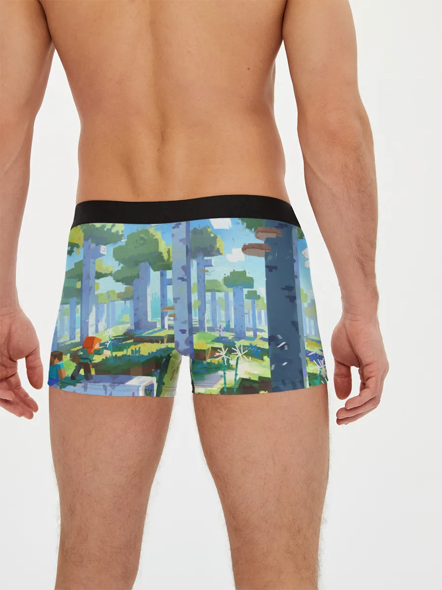 Мужские трусы боксеры / Майнкрафт на коне в березовом лесу