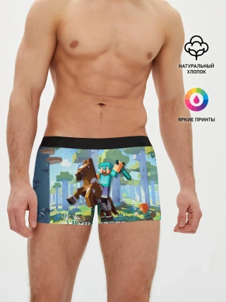 Мужские трусы боксеры / Майнкрафт на коне в березовом лесу